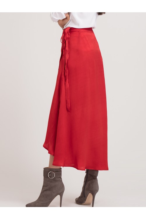 Red Long Wrap Skirt